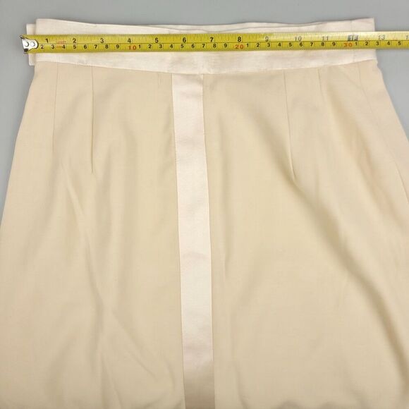 VINTAGE Escada 100% New Wool Satin Bow High Rise Tailored Pencil Skirt Ivory XS - Picture 3 of 9